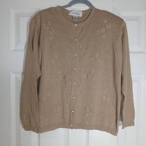 Vintage lee David pearl button women medium cotton cardigan sweater spring tan